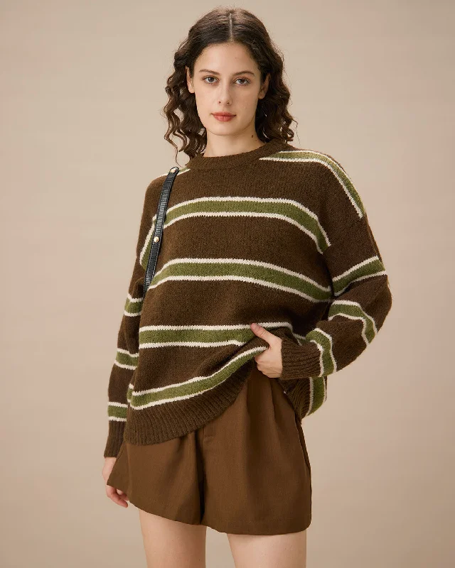 Coffee Round Neck Drop Shoulder Sweater