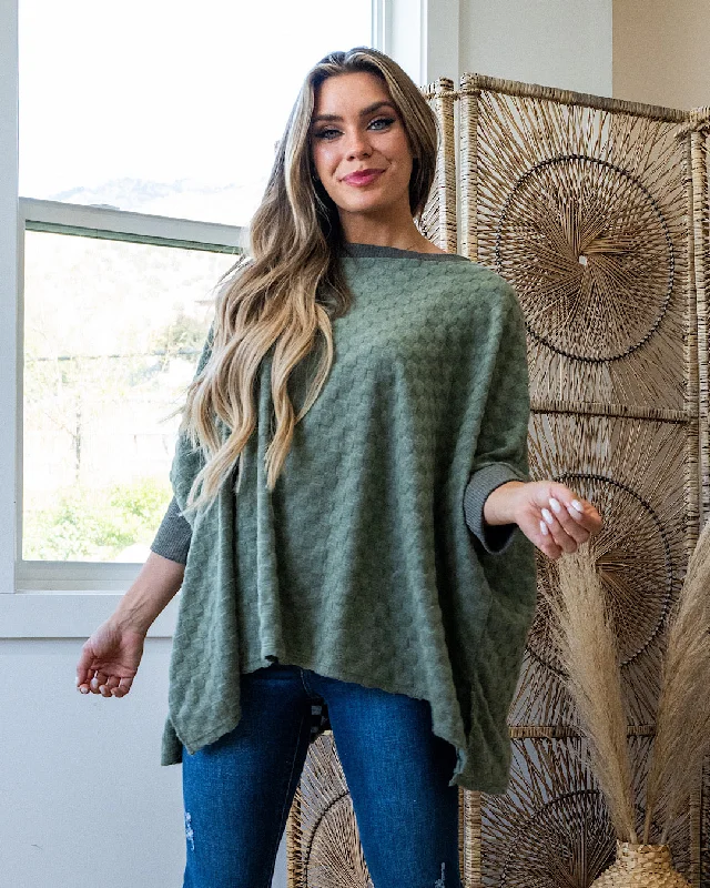 NEW! Laurel Oversized Checkered Brushed Top - Olive