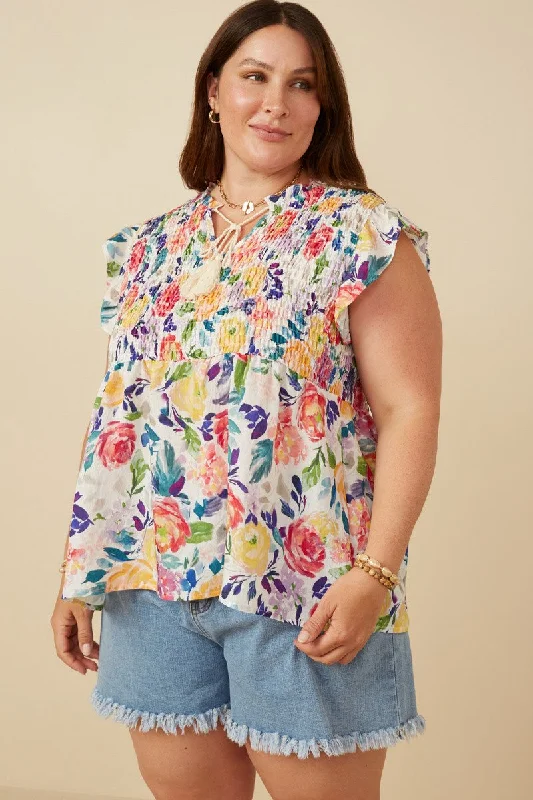 Keira Smocked Tassel Top, Lavender Mix | Plus Size