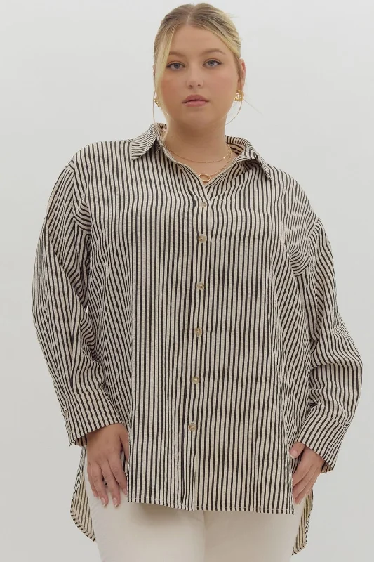 Opal Striped Button Down Top, Black | Plus Size