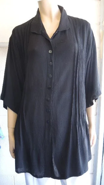 Plusss Plain Black Pintuck Shirt