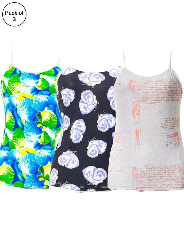 Pack Of 3 Teen Age Printed Camisole - Mix Colours