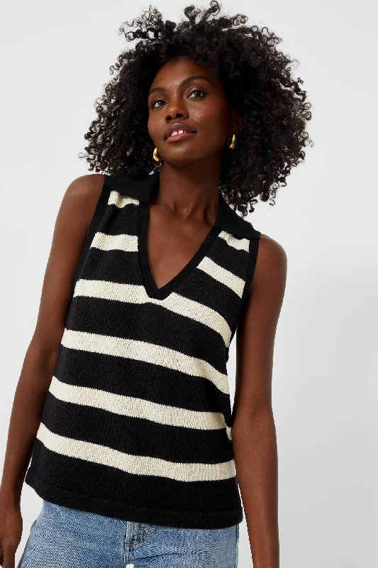 Black Stripe Knit Ada Polo Tank