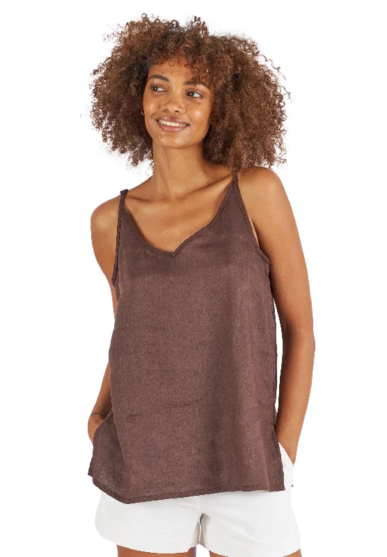 Cami-V Coffee Linen Top