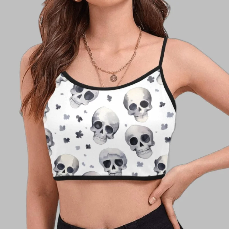 Grey Skulls Crop Spaghetti Strap Tank Top