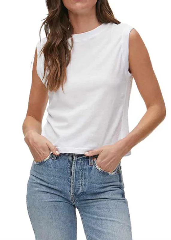 Michael Stars Johnnie Crop Crew Neck Tank-White