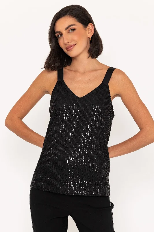 Sleeveless Sequin Cami Top in Black