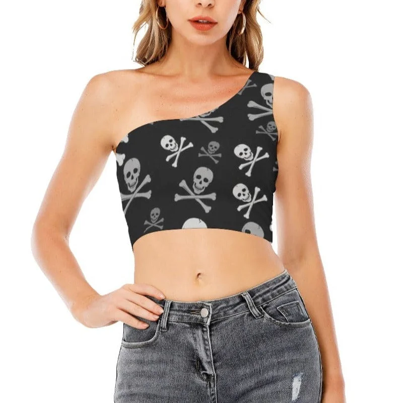 Women's Skulls One-Shoulder Cropped Tank Top