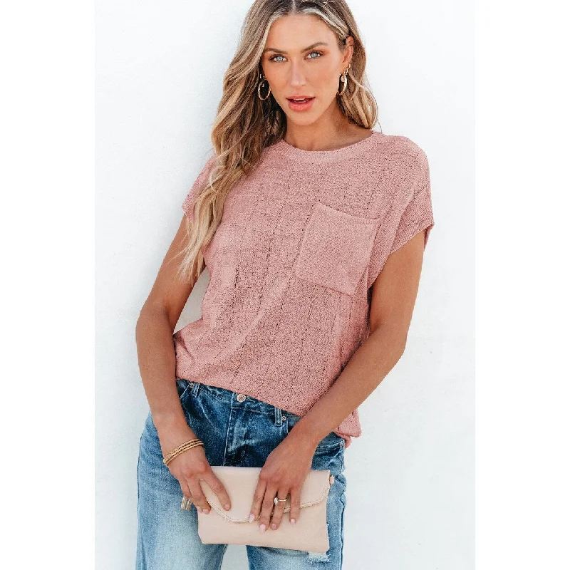 Andrea Lattice Textured Knit Short Sleeve Sweater