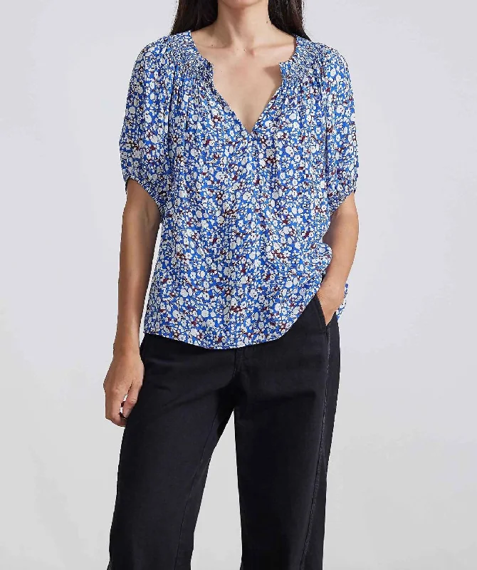 Esparta Short Sleeve Top In Piet Floral Blue