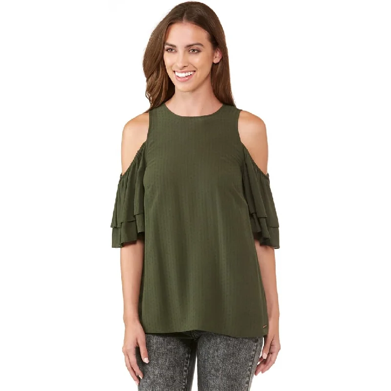 Michael Kors Womens Green Short Sleeve Jewel Neck Top Green Size Medium