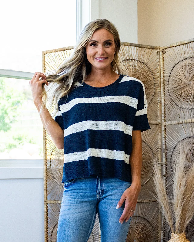 Gotta Have Striped Short Sleeve Sweater - Navy