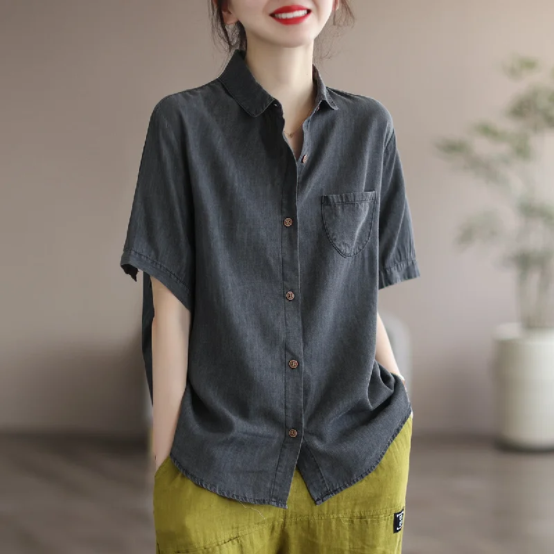 Summer Short Sleeve Women Cotton Blouse