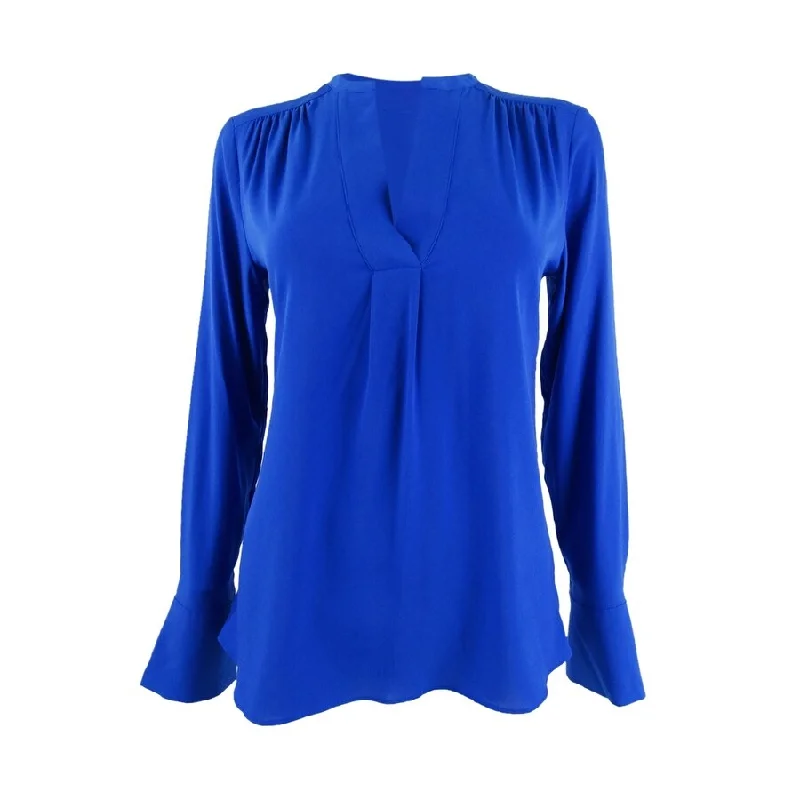 Calvin Klein Women's V-Neck Blouse (XS, Royal)