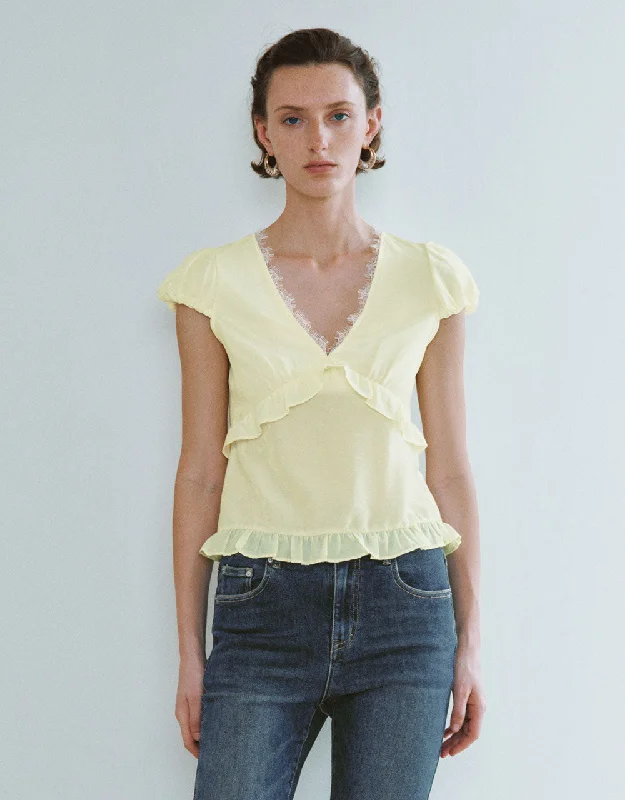 Frill Trim V-Neck Overhead Shirt