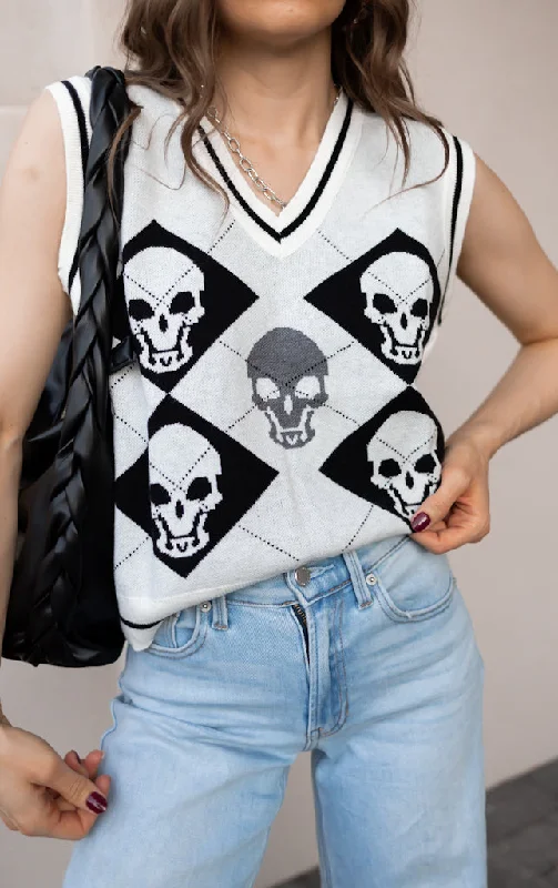 Skull Contrast V-Neck Sweater Vest