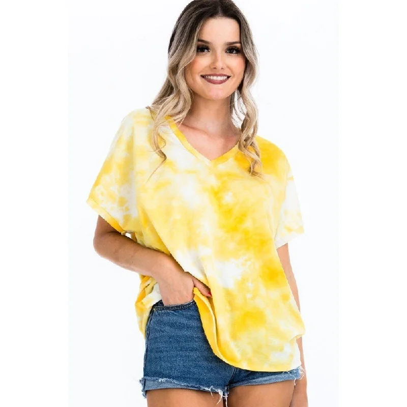 Tie-dye Top Featured In A V-neckline And Cuff Sort Sleeves