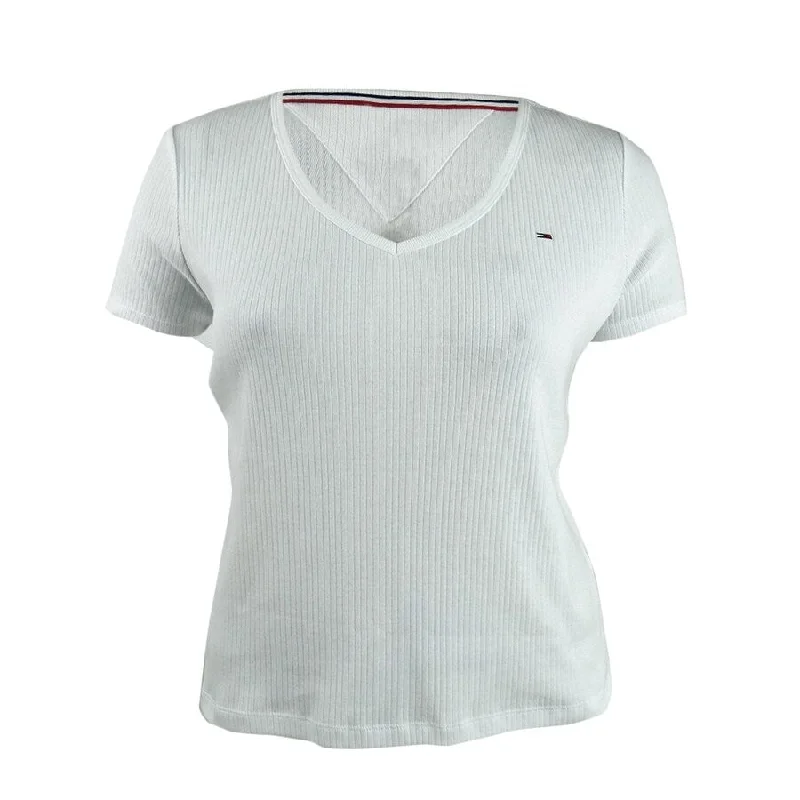 Tommy Hilfiger Women's V-Neck T-Shirt (XL, Bright White)