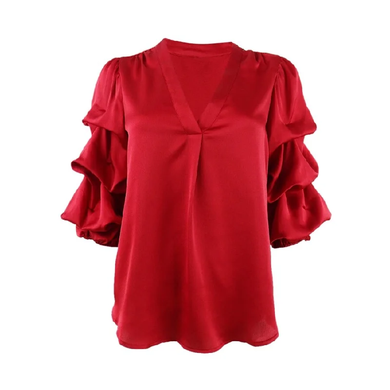 Vince Camuto Women's V-Neck Balloon-Sleeve Top (S, Vermillion)