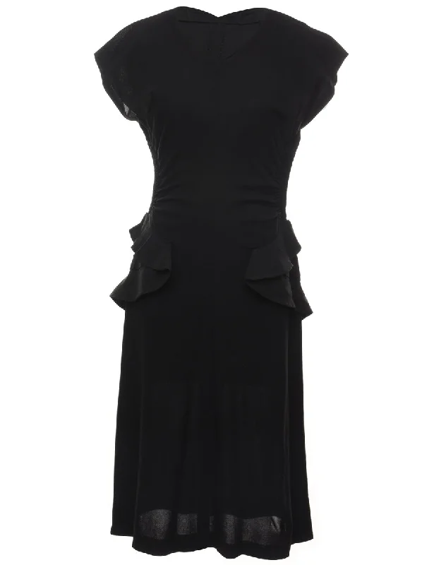 Black 1940s Ruffled Vintage Dress - XS