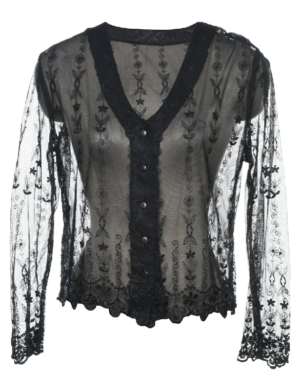 Black 1990s Evening Blouse - L