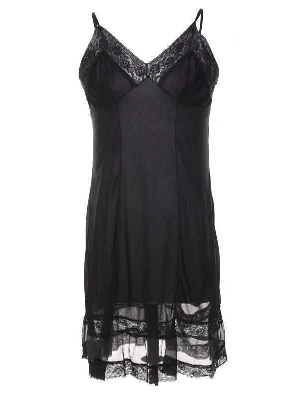 Black 1990s Lace Slip Dress - S