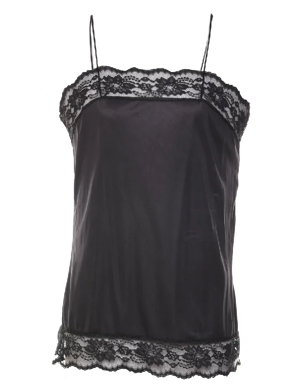 Black 1990s Lace Trim Camisole - S