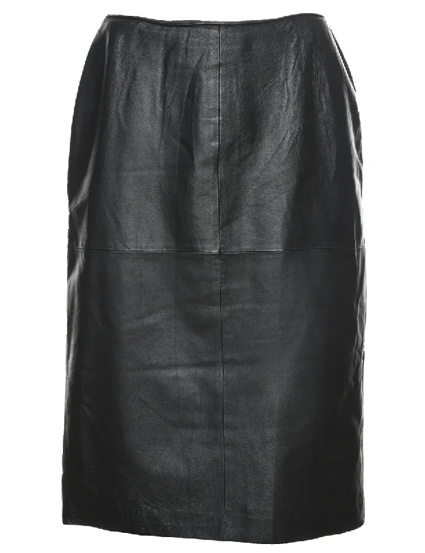 Black A-Line Leather Skirt - M