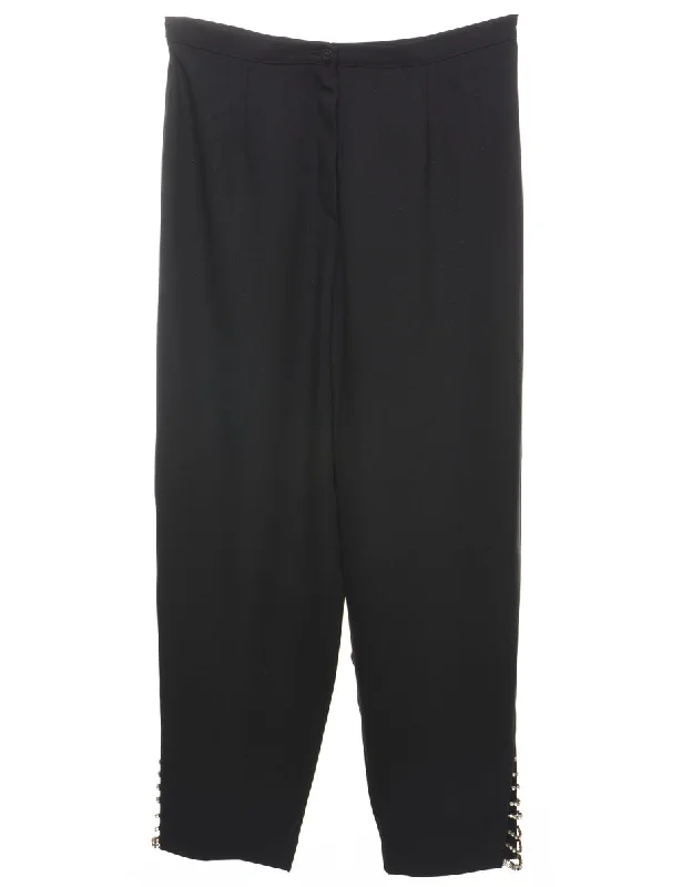 Black Casual Diamonte Detail Trousers - W30 L25