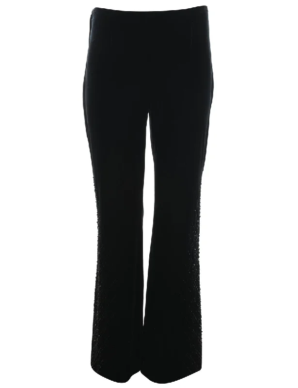 Black Flared Leg Sequins Velvet Trousers - W32 L32