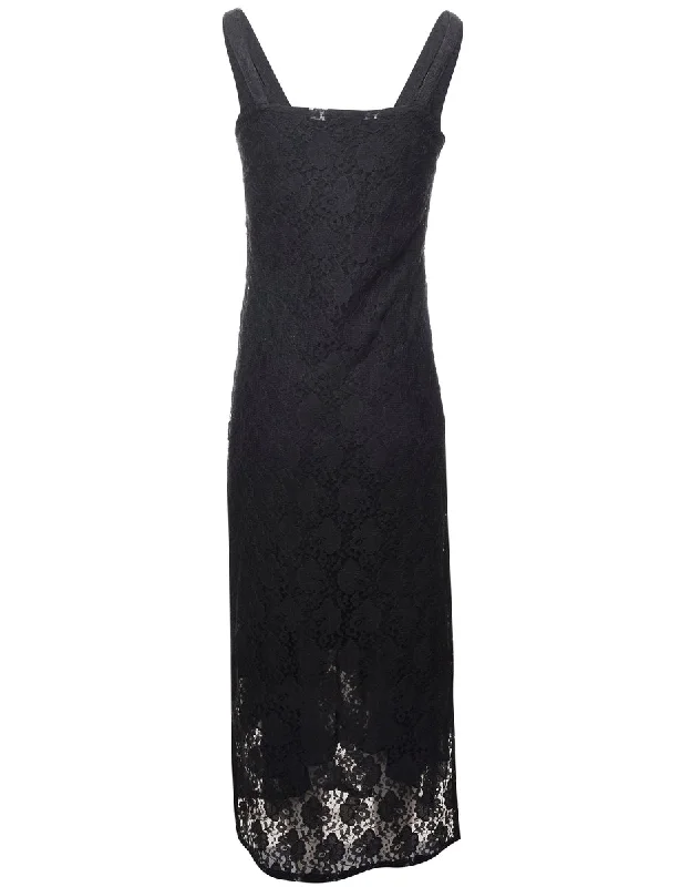 Black Floral Lace Evening Dress - S