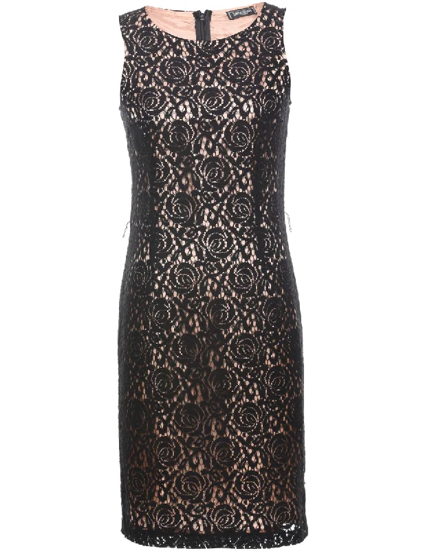 Black Floral Lace Evening Dress - S