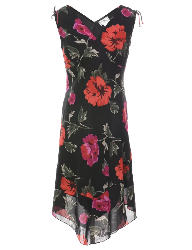 Black Floral Print Dress - M