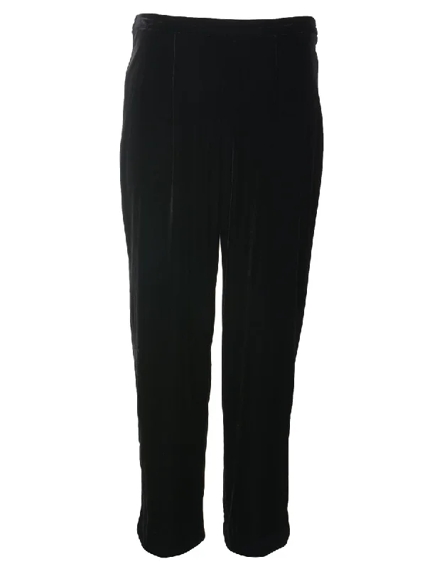 Black High Waist Velvet Trousers - W30 L29