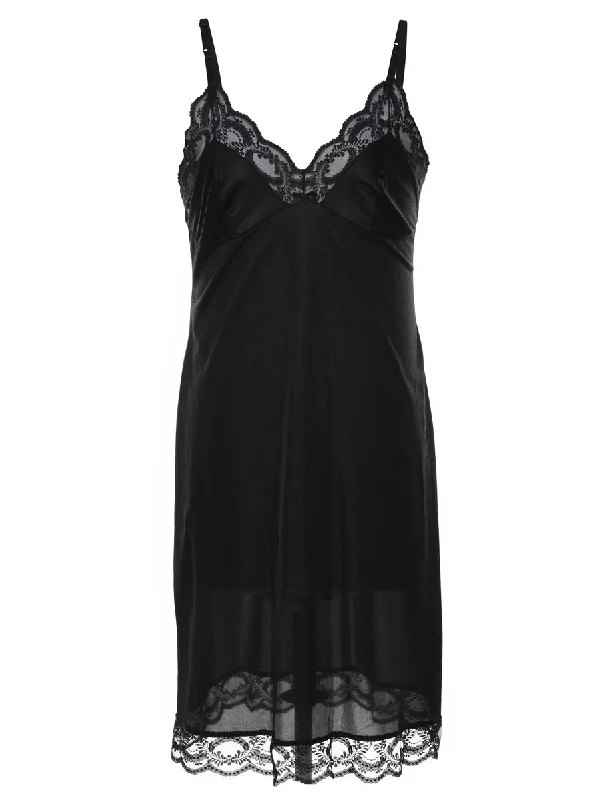 Black Lace Slip Dress - S