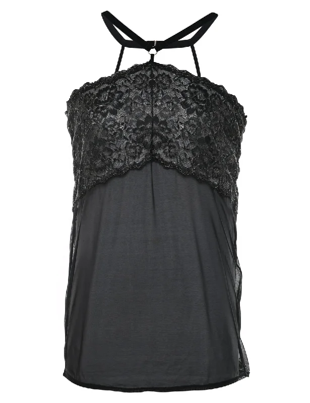 Black Lace Strappy Babydoll - S