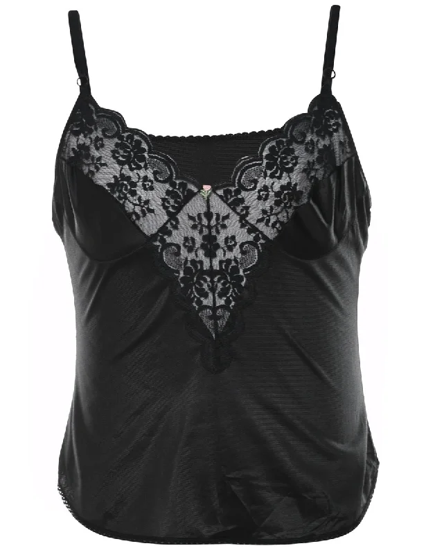 Black Lace Trim Camisole Top - S