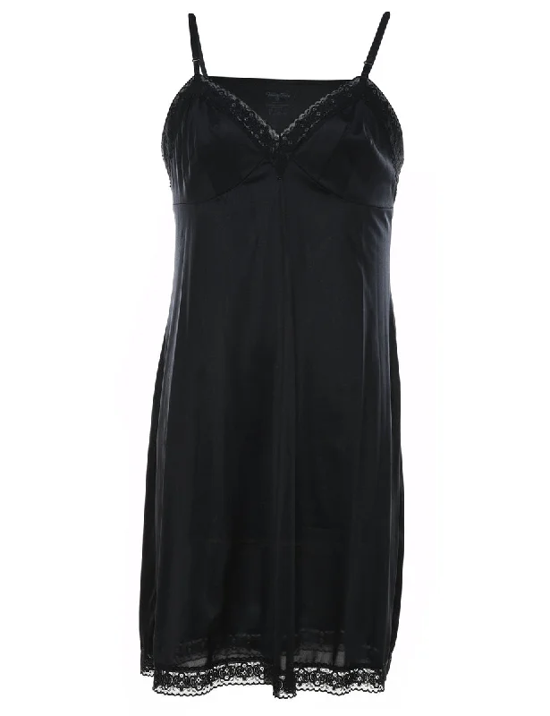 Black Lace Trim Slip Dress - S