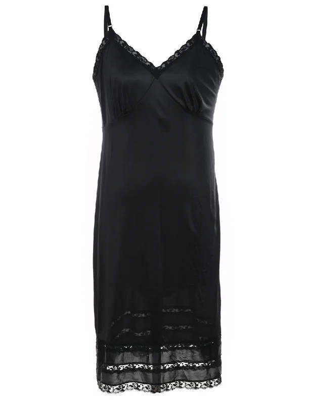 Black Lace Trim Slip Dress - S