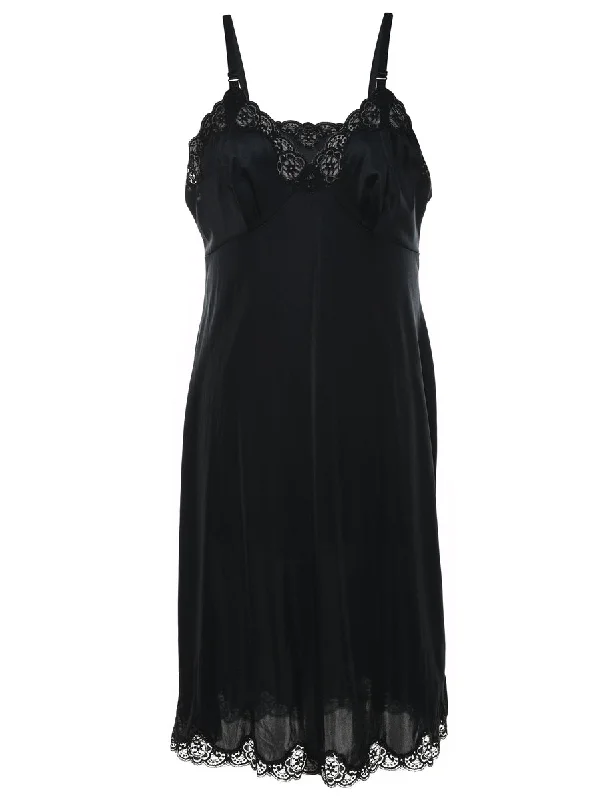 Black Lace Trim Slip Dress - S