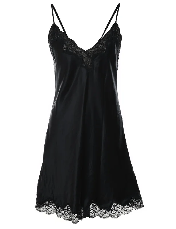 Black Lace Trim Slip Dress - S