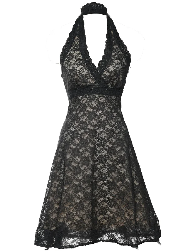 Black Lace Y2K Halterneck Evening Dress  - XS