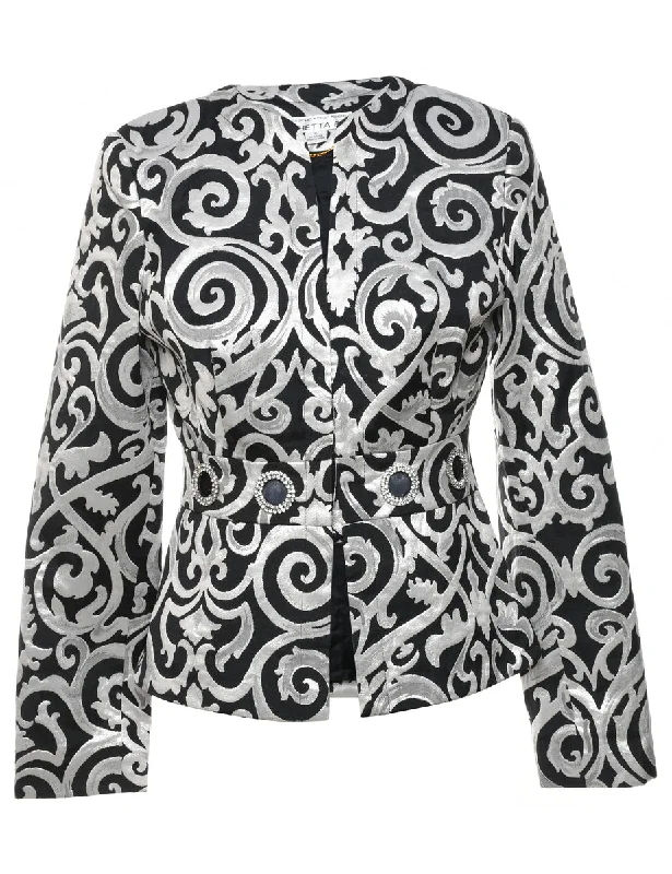 Black & Silver Patterned Evening Jacket - M