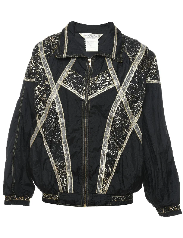 Black & Silver Patterned Nylon Jacket - S