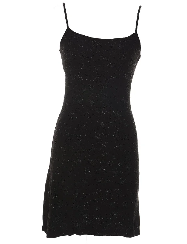 Black & Silver Sparkly 1990s Mini Evening Dress - M