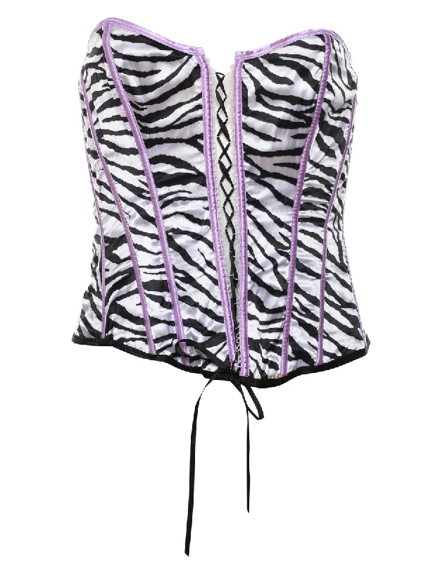 Black & White Contrast Trim Y2K Zebra Print Corset - L