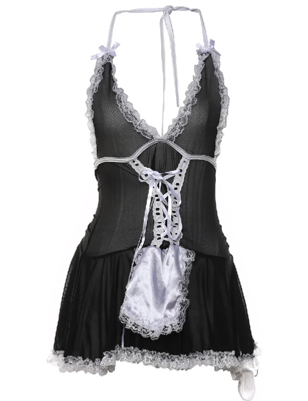 Black & White Maid Design Sheer Babydoll - XS