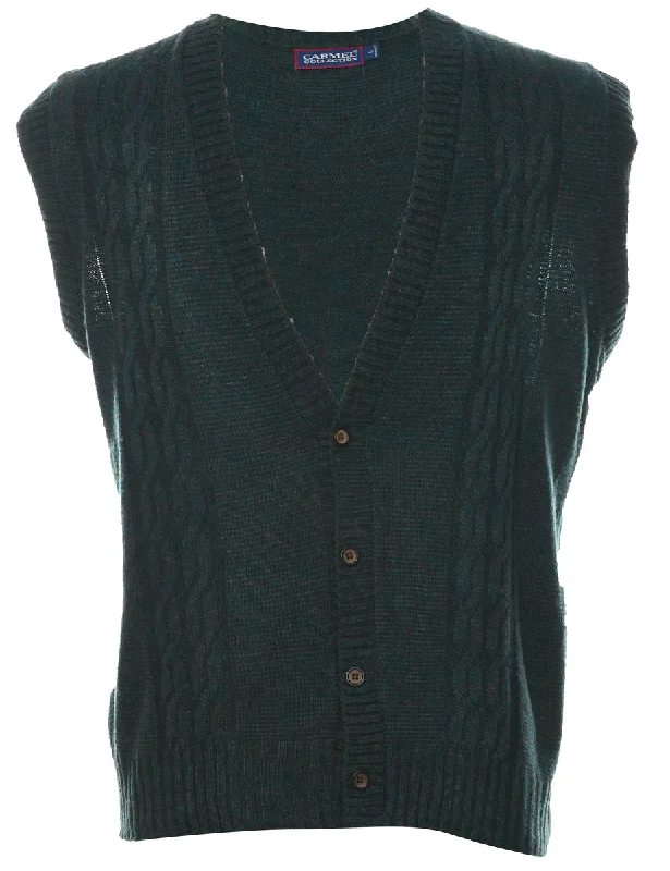 Cable Knit Dark Green Vest - L