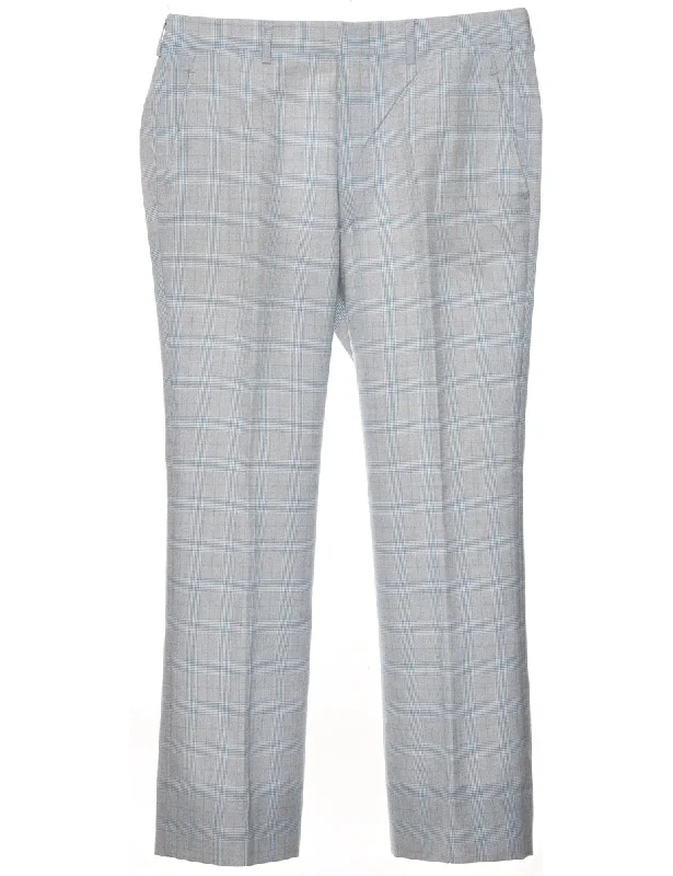 Checked Pattern Light Blue & Light Grey Classic Trousers - W35 L30