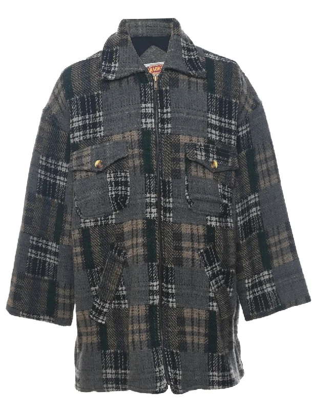 Checked Wool Coat - M